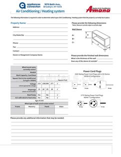 Amana PTC073G25CXXX Project Survey Form