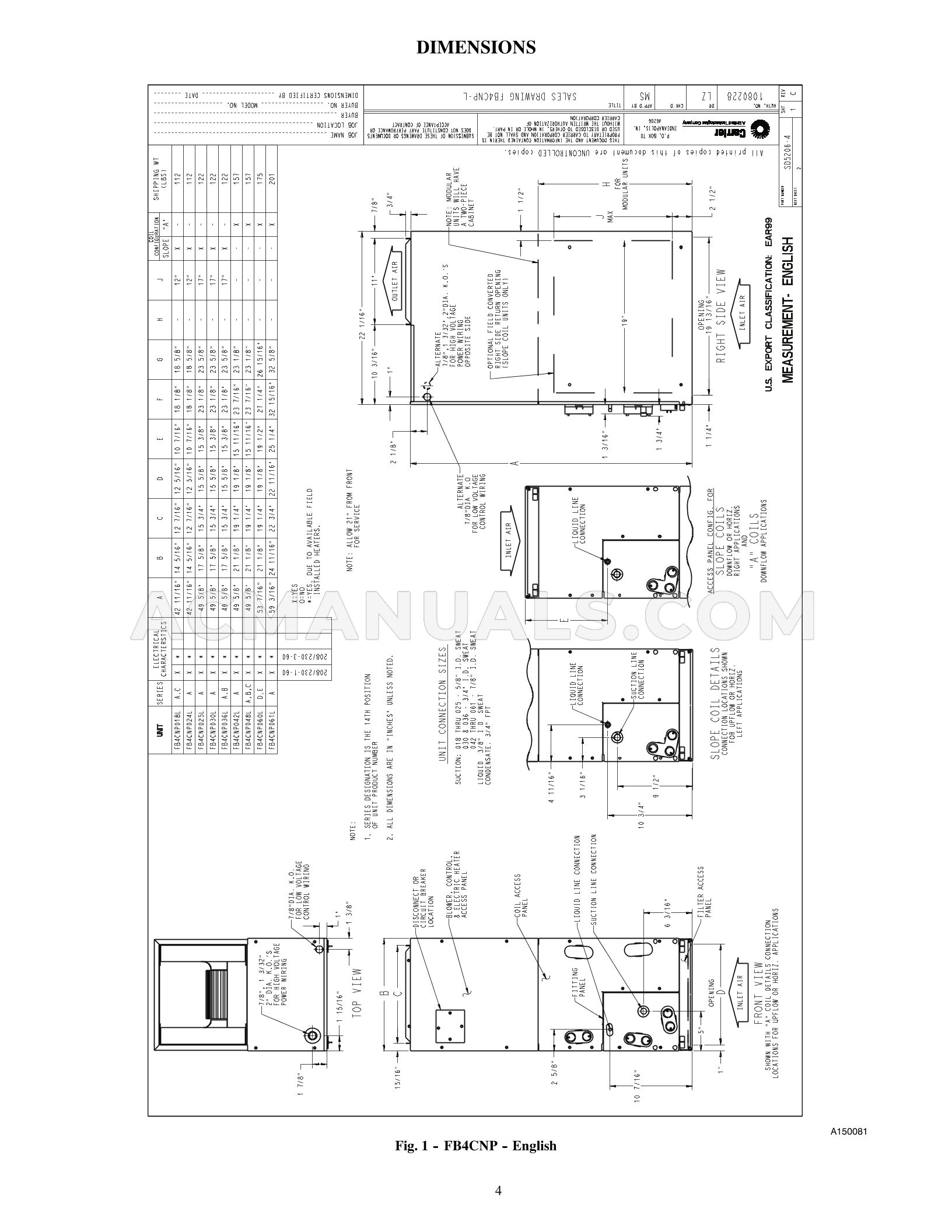 Carrier FB4CNP048 Comfort Specifications Sheet