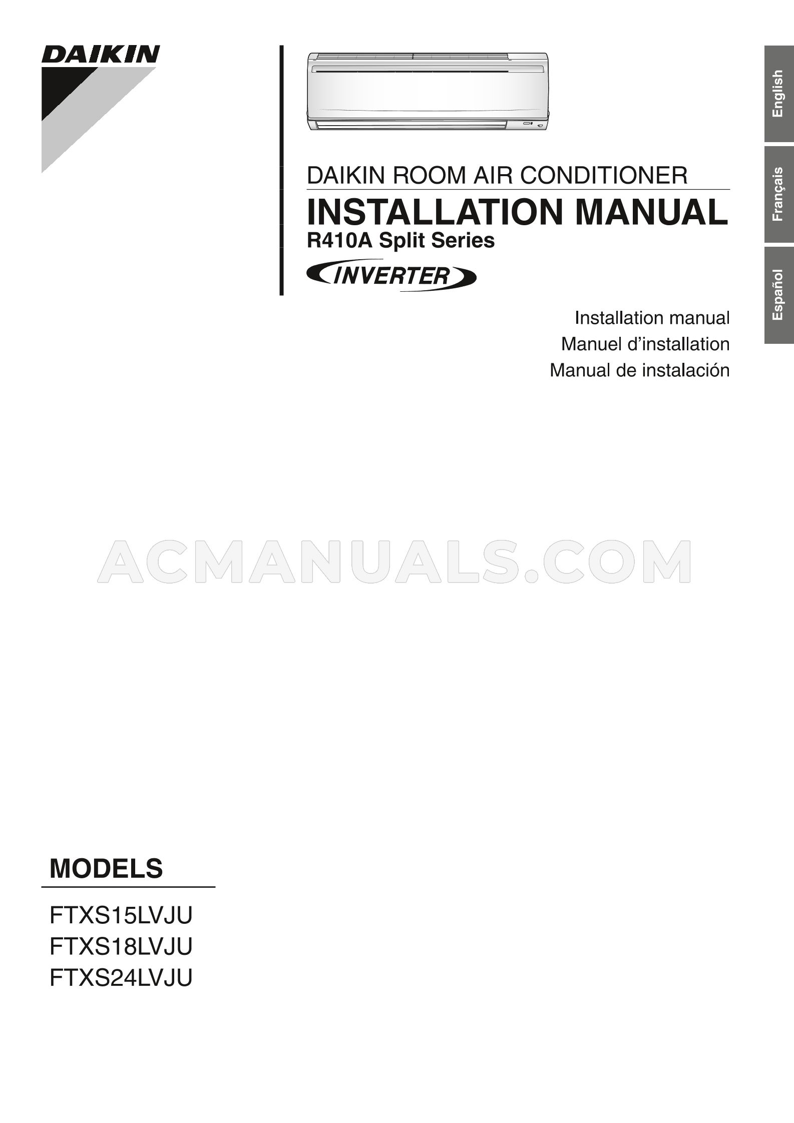 Daikin FTXS18LVJU Installation Manual