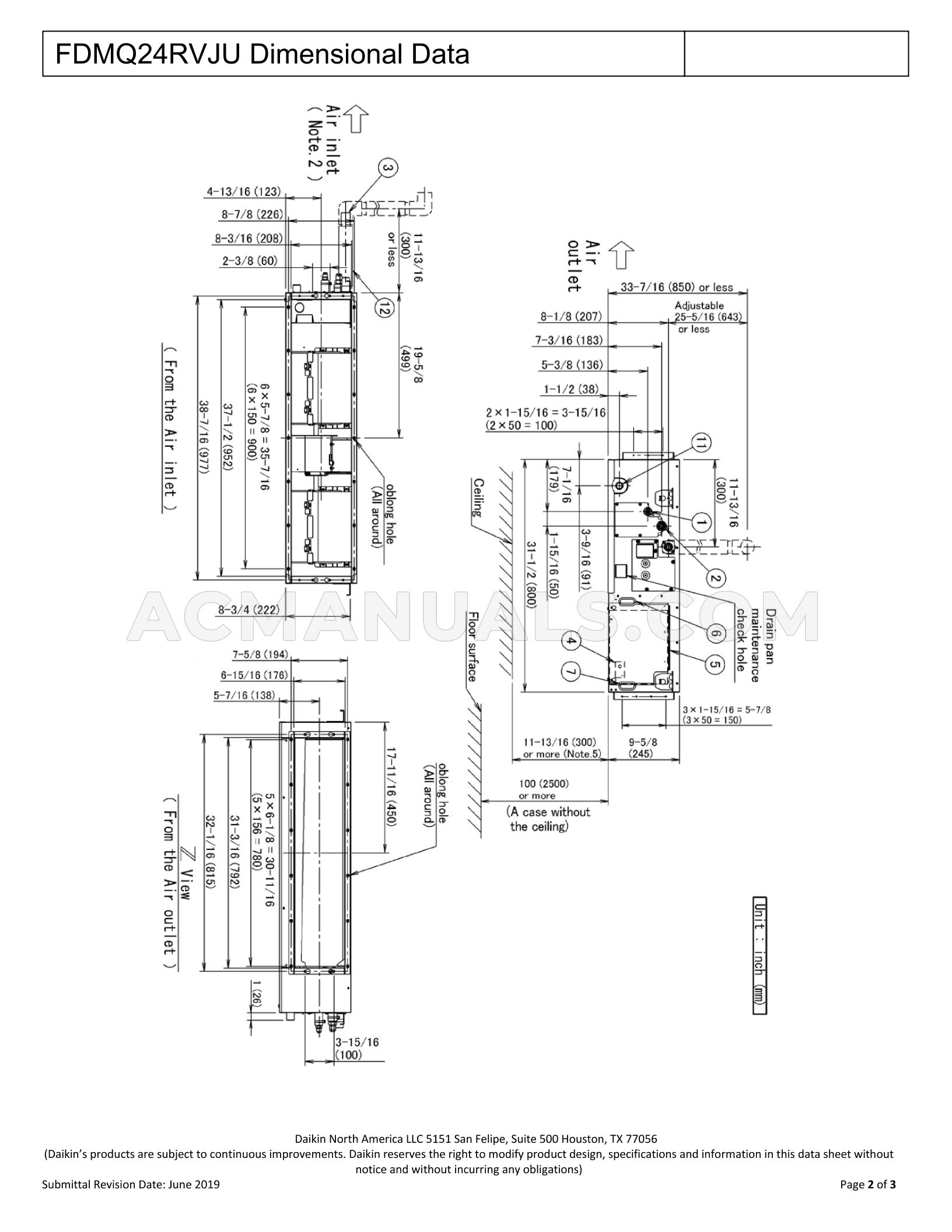 Daikin FDMQ24RVJU Spec Sheet