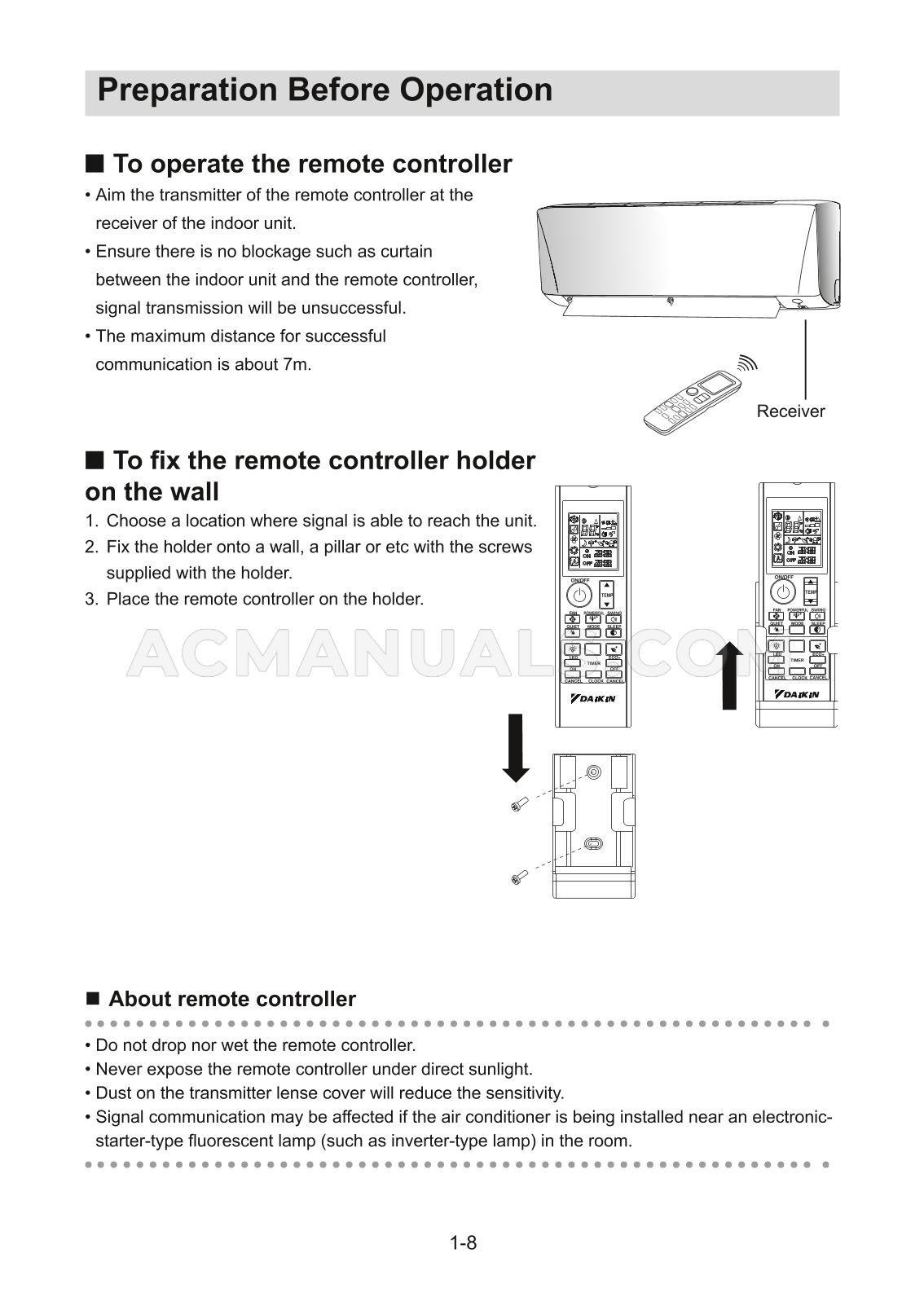 Daikin FTX18AXVJU Operating Manual