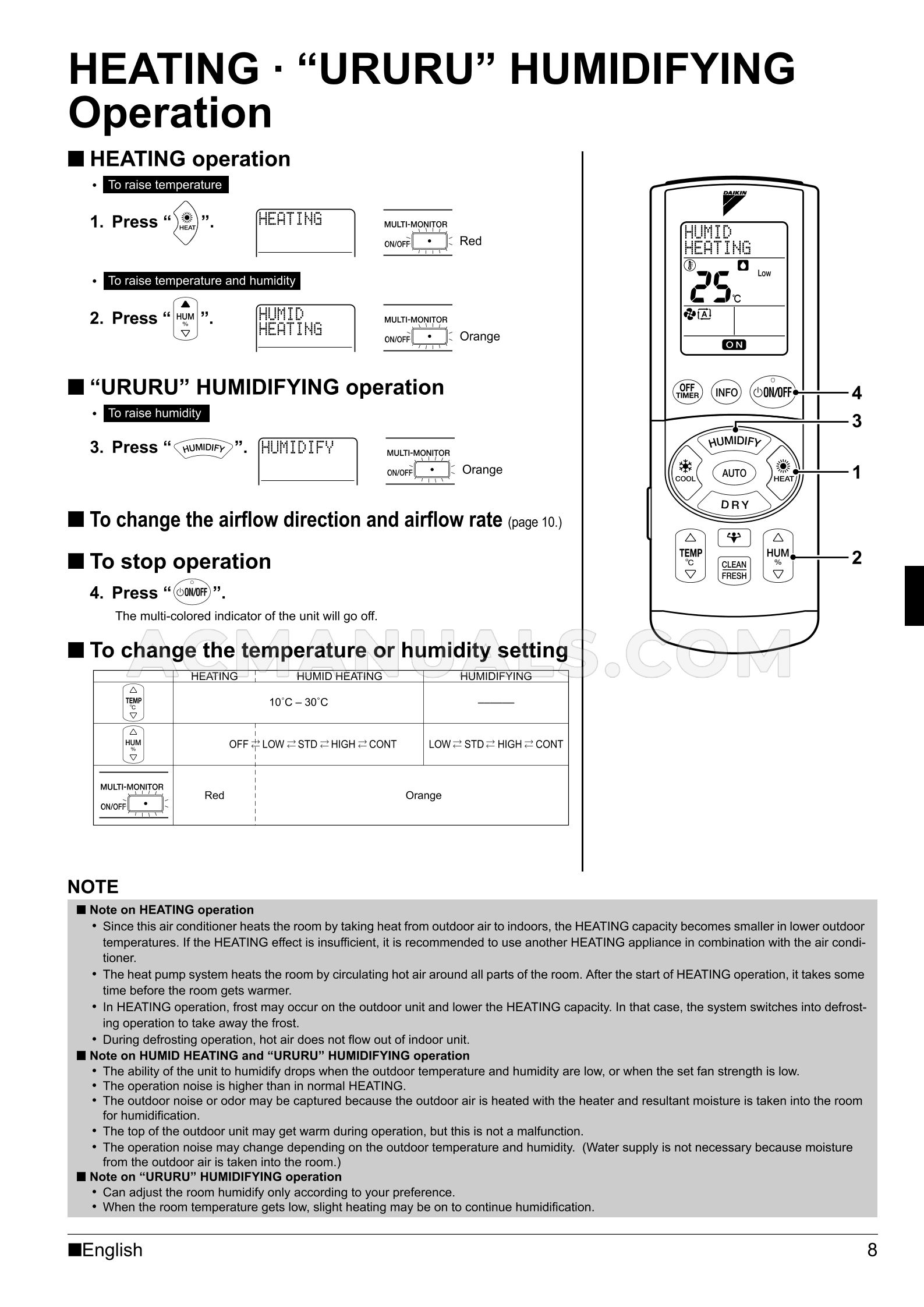 Daikin FTXR28EV1B9 Ururu Sarara Operation Manual