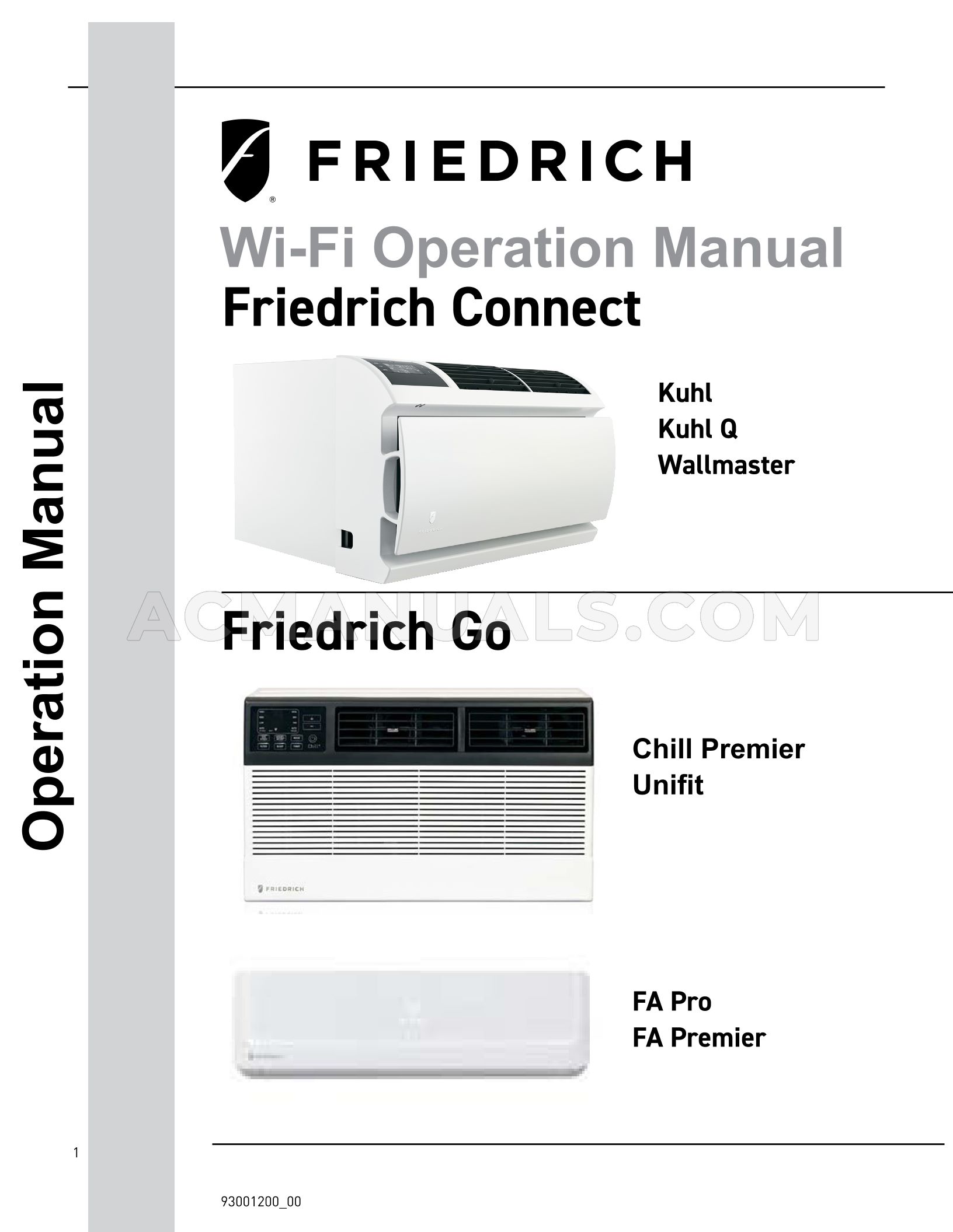 Friedrich CCW18B30A Chill Premier WiFi Operation Manual