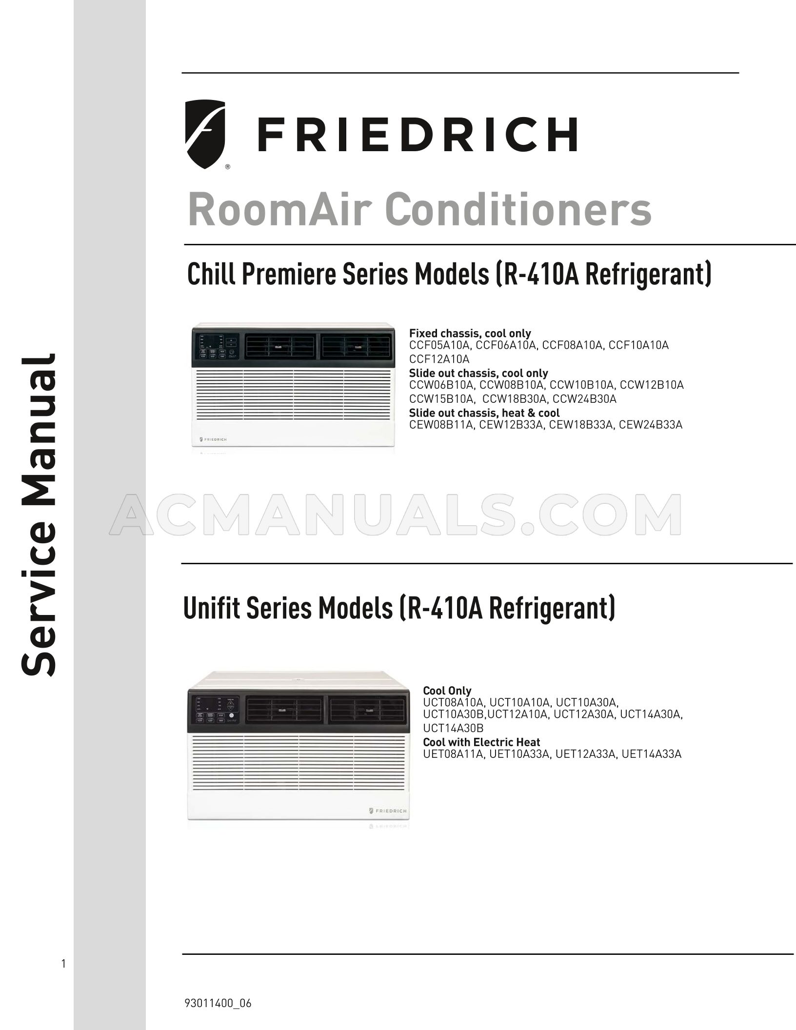 Friedrich CCW08B10A Chill Premiere Service Manual