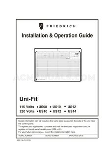 Friedrich US12D10C Uni-Fit Installation and Operation Guide