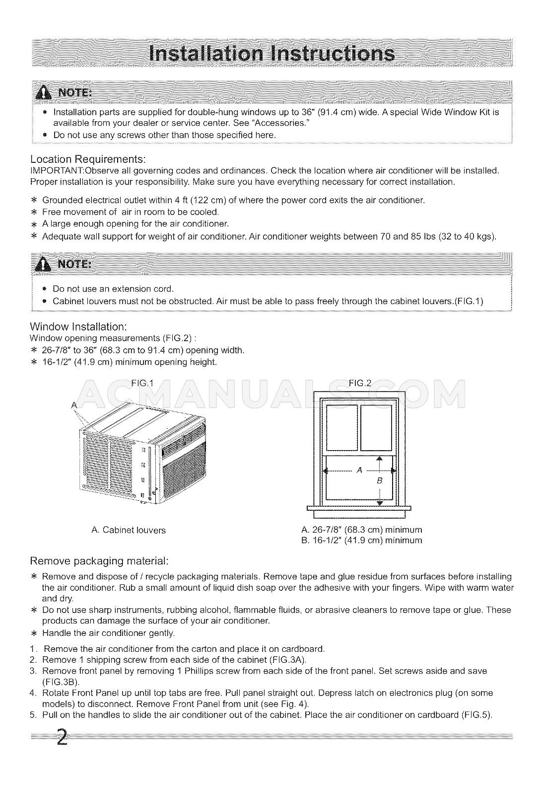Frigidaire FFRH0822R1 Installation Instructions