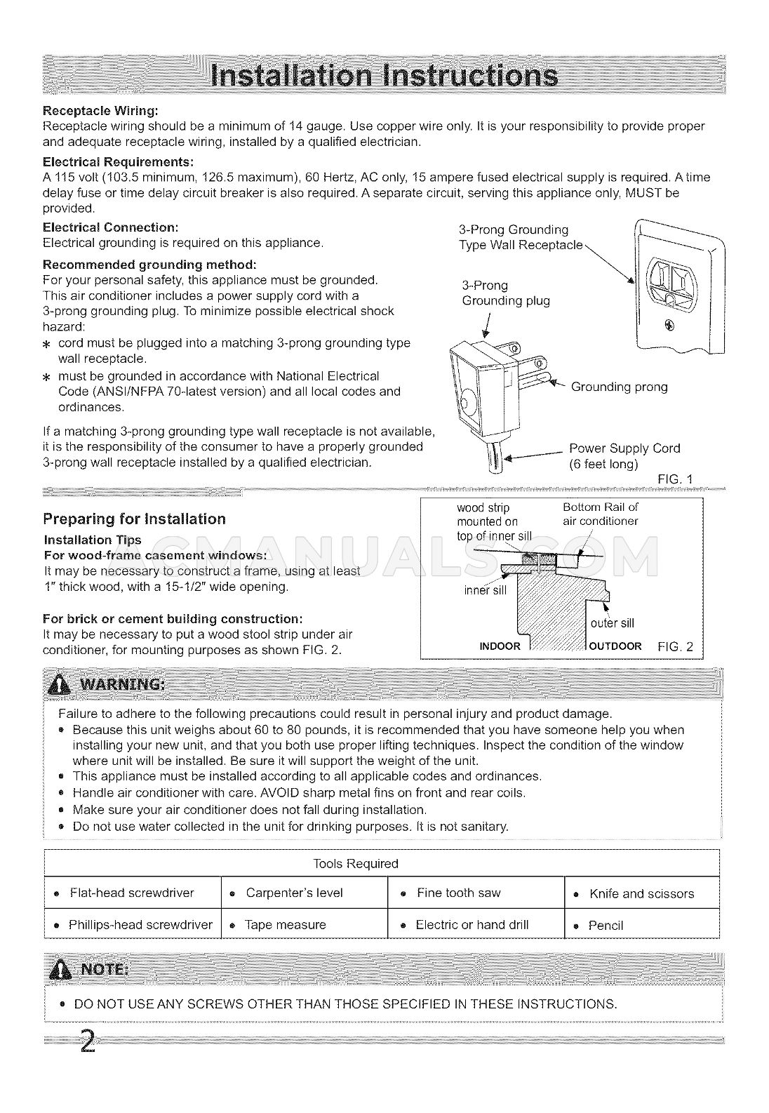 Frigidaire FFRS1022R1 Installation Instructions
