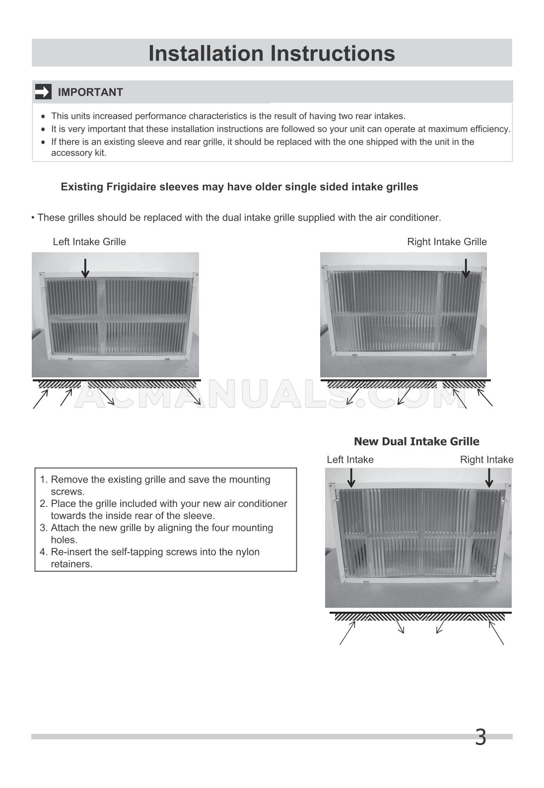 Frigidaire FFTA0833U1 Installation Instructions