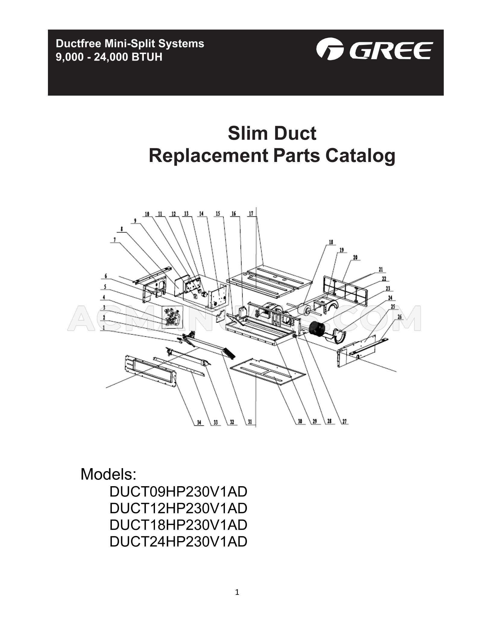 Gree DUCT18HP230V1AD Parts List