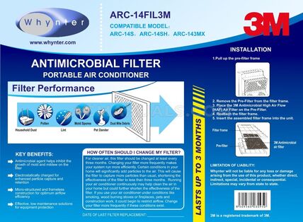 Whynter ARC143MX Whynter 3M Antimicrobial High Air Flow Air Filter for ARC-14S, ARC-14SH & ARC-143MX